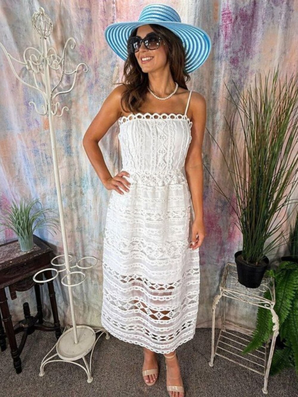 📌Endless Rose Gorgeous Airy Elegance Lace Charming Sheer Panel Skirt Midi Dress